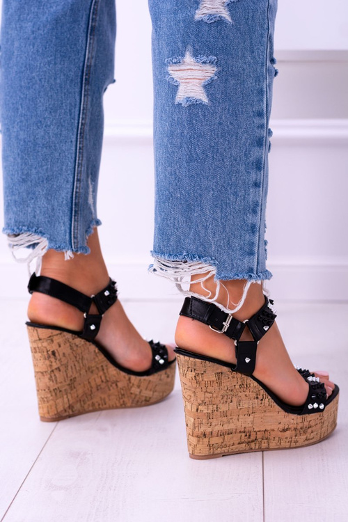 Lu Boo Black Women's Valeria Studded Anchor Sandals