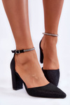 Shiny Pumps On High Heels With Rhinestones Black Castor