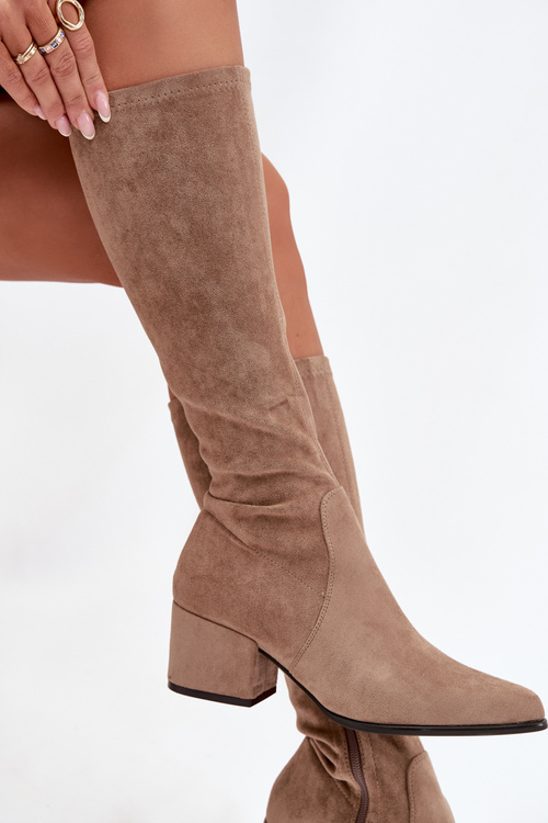 Women's Low Heel Eco Suede Boots Sergio Leone KZ212 Beige