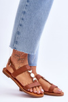 Women's Flat Sandals With A Decorative Belt Brown Berry
