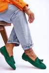 Suede Classic Fringed Loafers Green Averil