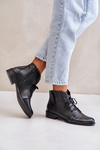 Zazoo 2964 Leather Ankle Boots On Flat Heel Black