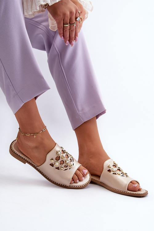 Shiny Women's Slippers With Decorations S.Barski KV27-063 Gold