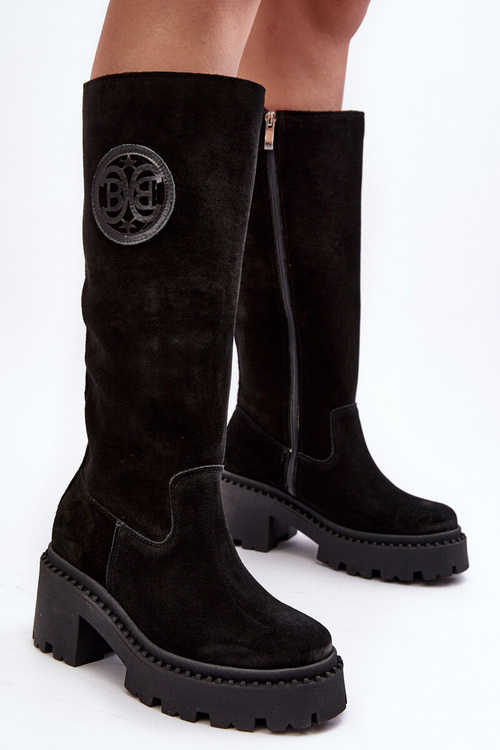 Women's Suede Boots Over The Knee Black Lewski 3367