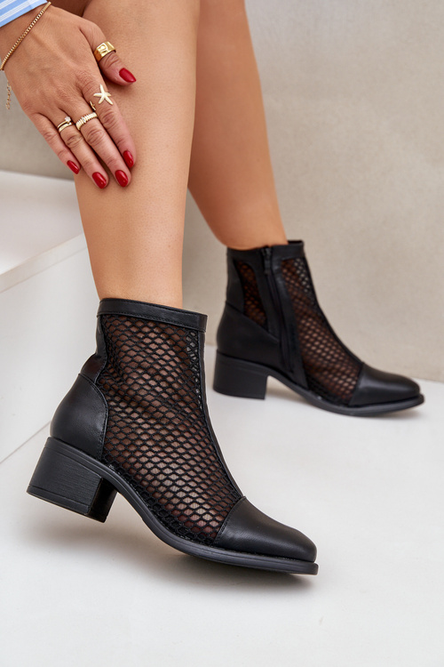 Black Ladies Mesh Ankle Boots Lithyia