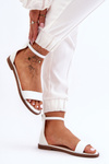 Leather Flat Zipper Sandals White Millou