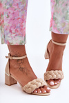 Suede Sandals with Braid Beige Essenza