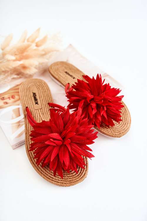 Women's Flip-flops With Fabric Ornament Red Eviana