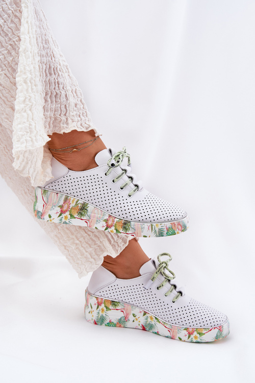 Leather Wedge Shoes With Pattern Artiker 54C1807 White-Green