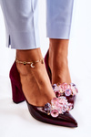 Fashionable Leather Pumps With Ornaments Maroon Louna