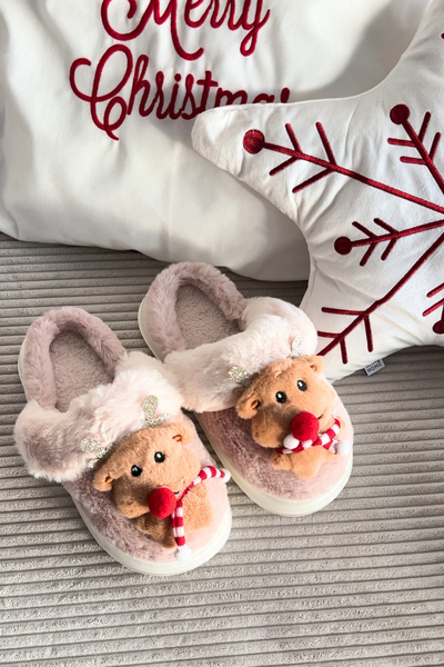 Festive Leather House Slippers Women Reindeer Beige Ilianne