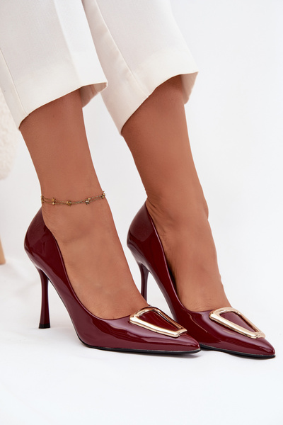 Patent leather heels with gold detail Bordeaux Paivelle