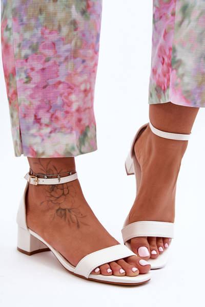 Leather Heeled Sandals Smooth White Inspire Me!