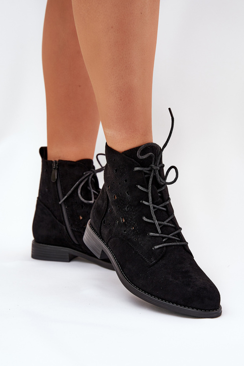 Laced Ankle Boots With Openwork Pattern S.Barski HY51-136 Black