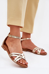 Ladies leather sandals on flat heel Maciejka 07029-25 gold