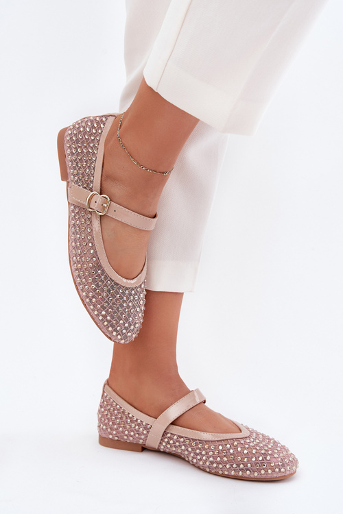 Damskie Baleriny Ze Zdobieniem Pasek I Klamra Beżowe Avirae