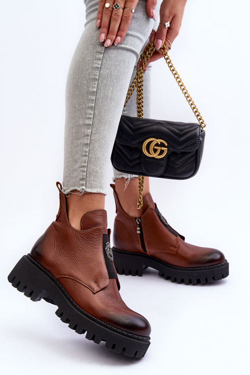 Women's Leather Boots with Ornament Brown Lusanna