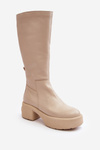Leather Women's Knee-high Boots Lemar Light Beige Malayah