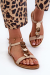 Flat Women's Sandals in Beige Eco Leather Jeritellia