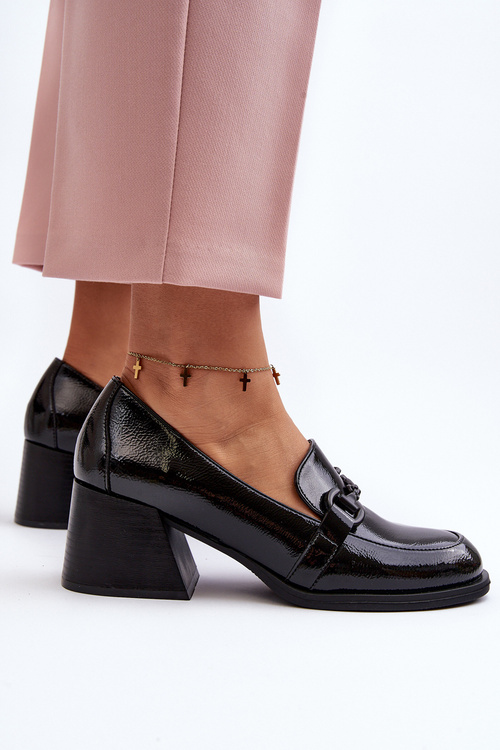 Półbuty Lakierowane Obcas Czarne Nireva 58309