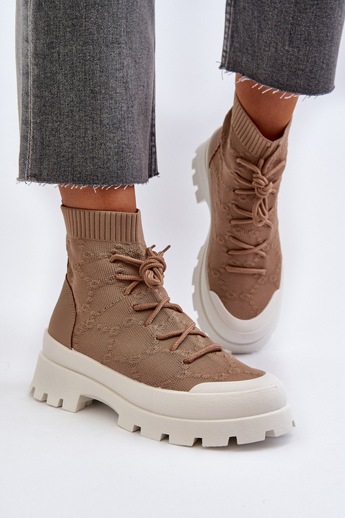 Botki Damskie Skarpetkowa Cholewka Wsuwane Solime Khaki 2669