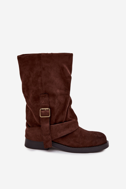 Women's Boots With Turned Shaft To Mid Calf With Clasp Chocolate Minelle