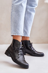 Zazoo 2964 Leather Ankle Boots On Flat Heel Black