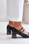 Leather Heels With Straps On The Block Black Laura Messi 2857