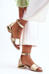 Leather Sandals on Gold Heel Laura Messi 2143 Gold