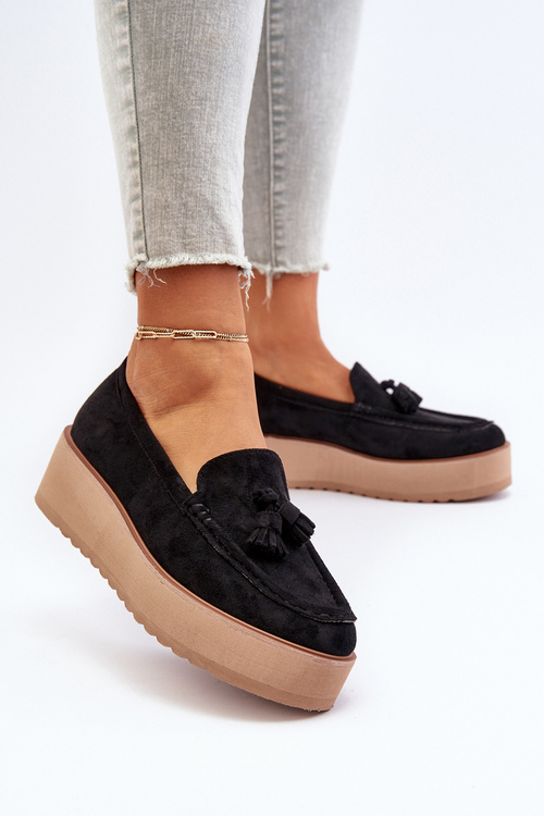 Mokasyny Platforma Frędzle Czarne Mialani T599P