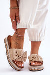 Women's Suede Slippers With Bow Beige Lauria