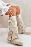 Warm Boots With Folded Shaft And Buckles Light Beige Cialetta