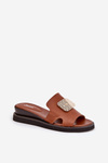 Ladies Wedge Sandals Eco Leather With Decoration Brown Sarela