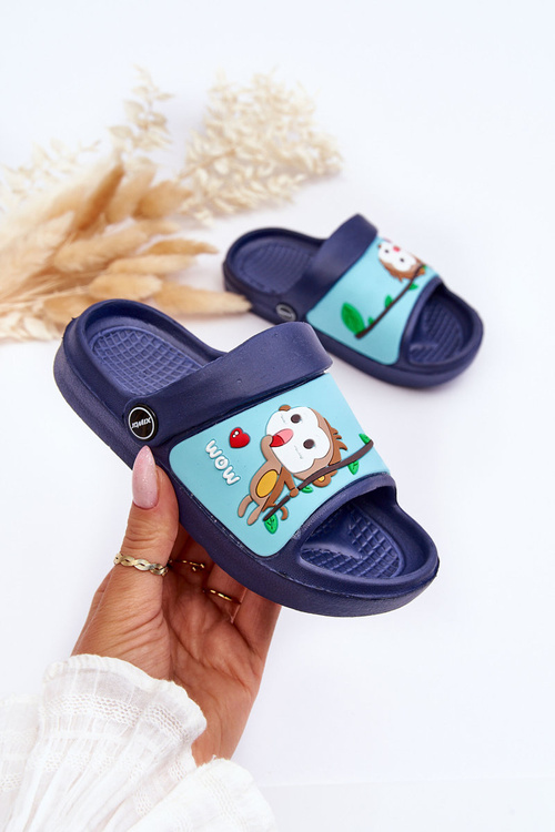 Light Children's Slides Sandals With Animal Motif navy blue Rico