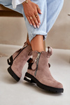 Warm Ladies Ankle Boots With Zipper Dark Beige Calvaro