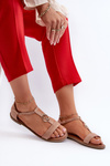 Flat Women's Sandals with Gold Ornament Vinceza 17321 Beige