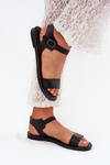 Ladies Sandals On A Flat Heel Eco Leather Black Kivara