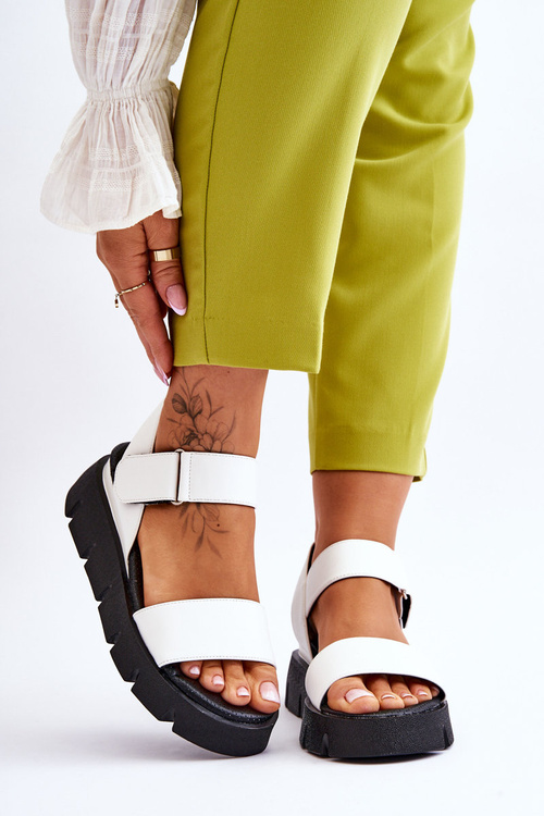 Women's Leather Platform Sandals White Katte