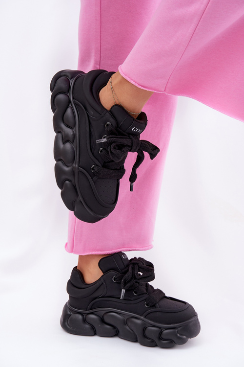 Sneakersy Damskie Skóra Naturalna Platforma Czarne GOE RR2N4044 