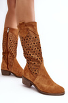 Women's Suede Cutout Boots with Low Heel in Camel Ndulu