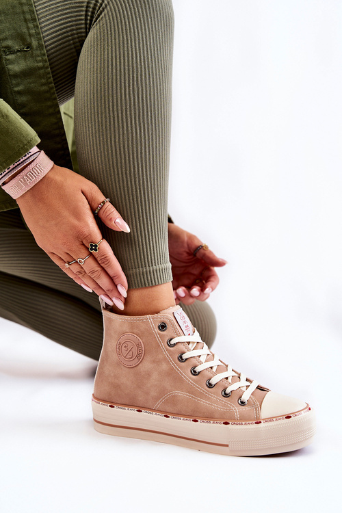 Women's High Warmed up Sneakers Cross Jeans KK2R4045C Beige