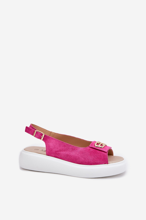 Women's Suede Sandals With Gold Detail S.Barski GR51-604 Fuchsia