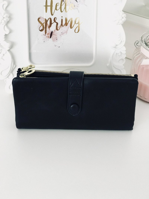 Large Women's Black Wallet Gold Hardware