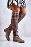 Openwork Suede High Boots Dark beige Arinna