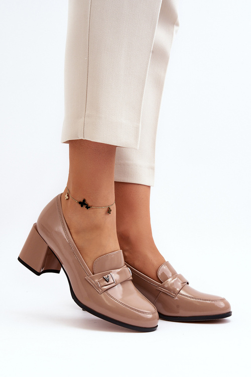 Czółenka Lakierowane Obcas Beżowe Felicijana 66608