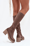 Knee-high eco suede boots on a heel Vinceza 58332 dark beige
