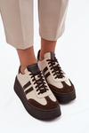 Damskie Sneakersy Skóra Naturalna Platforma Beżowo-Czekoladowe Zazoo 3775