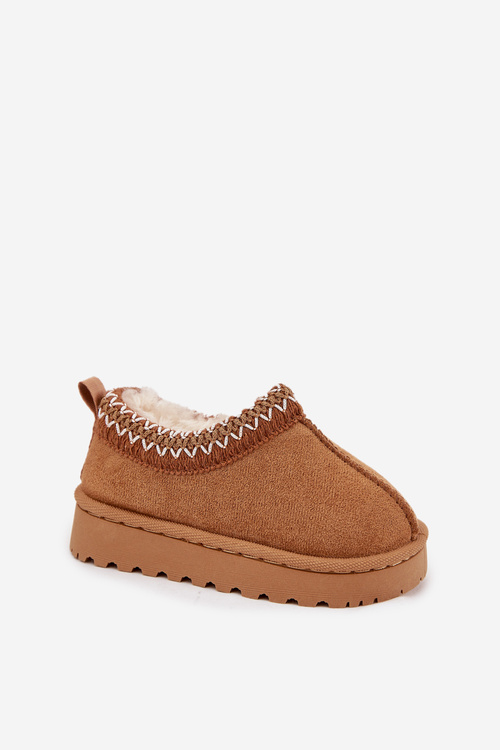 Dziecięce Śniegowce Haft Platforma Camel Prina