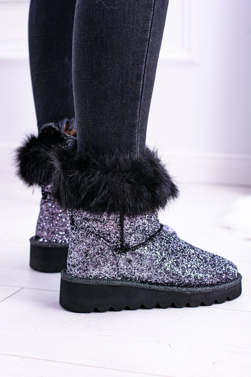 Women's Snow Boots High With Fur and Glitter Fourrure