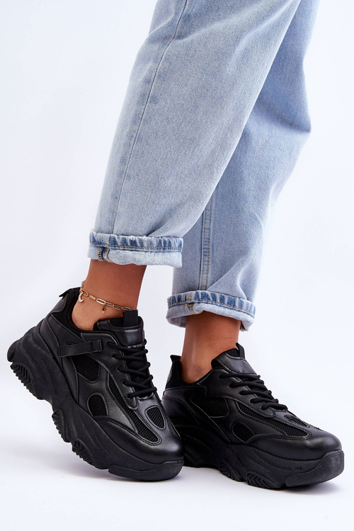 Sneakersy Damskie Masywna Platforma Czarne Agnenia WX-92